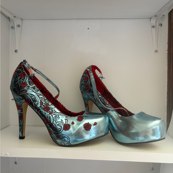Iron Fist Shoes - Blue Metallic Platform Heels Iron Fist